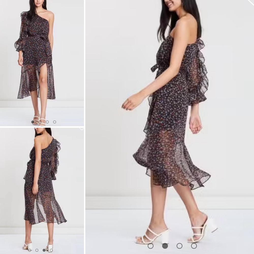 La Maison Talulah Floral Print One Shoulder Ruffle Midi Dress Party Cocktail XS